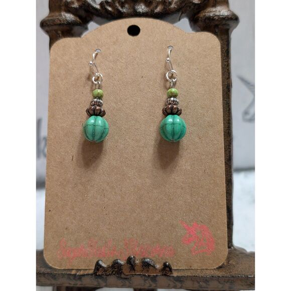 Beaded Teal Pumpkin Stack Earrings - Picture 4 of 4